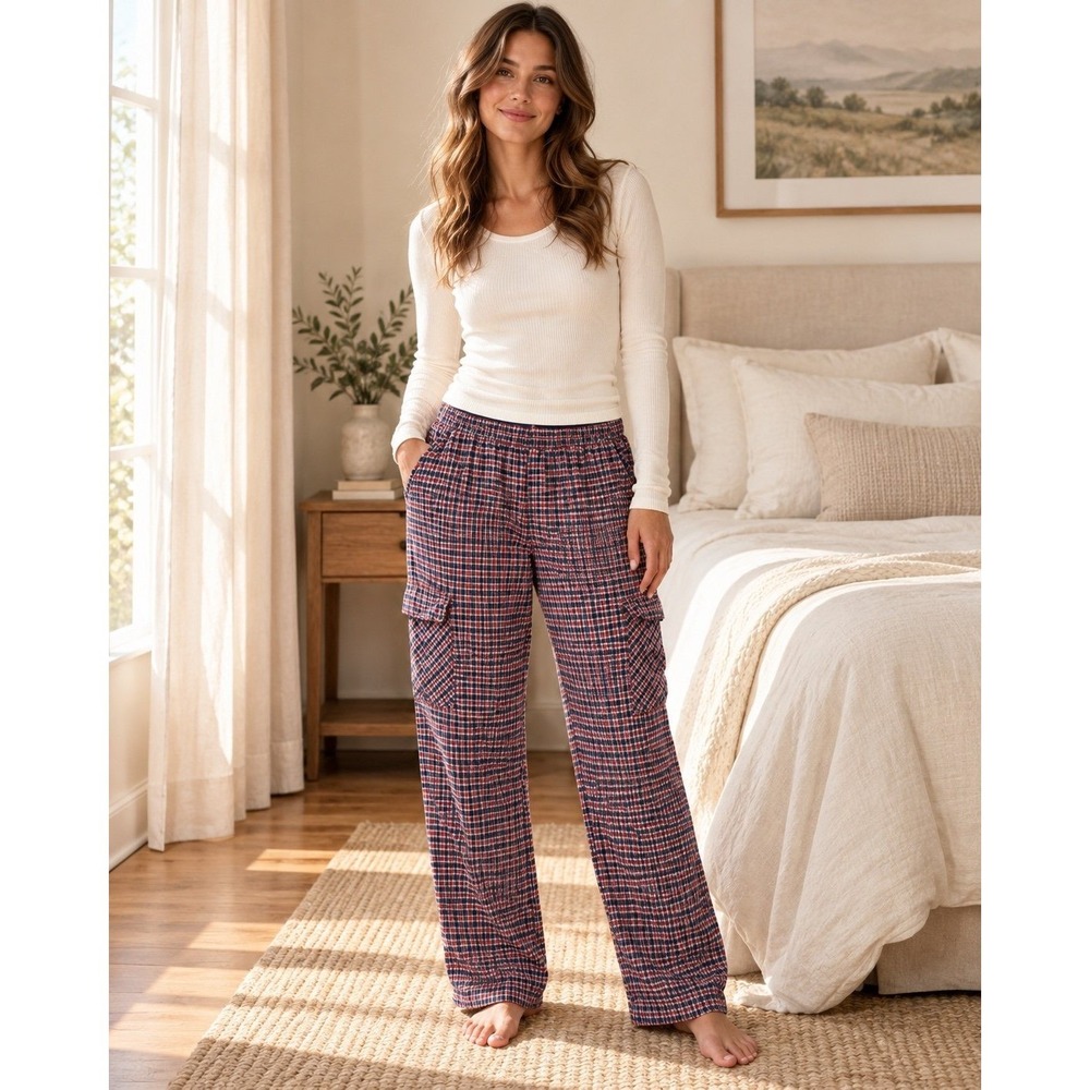 Aerie Plaid Pajama Pants Women's Small Red Navy Cotton Viscose Lounge Sleepwear